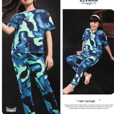 ESSA-ZIV-1 Essa Zivara girls blue printed casual and lounge wear set