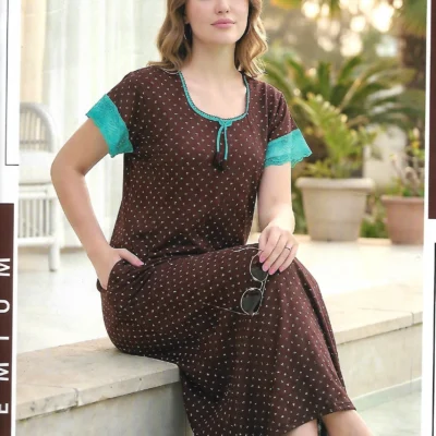 LA-42961A-XL-BR-880 Love Angel 42961A Printed Nightdress - Brown