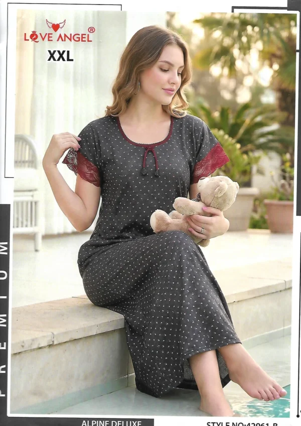 LA-42961B-XL-GR-880 Love Angel 42961B Printed Nightdress - Grey