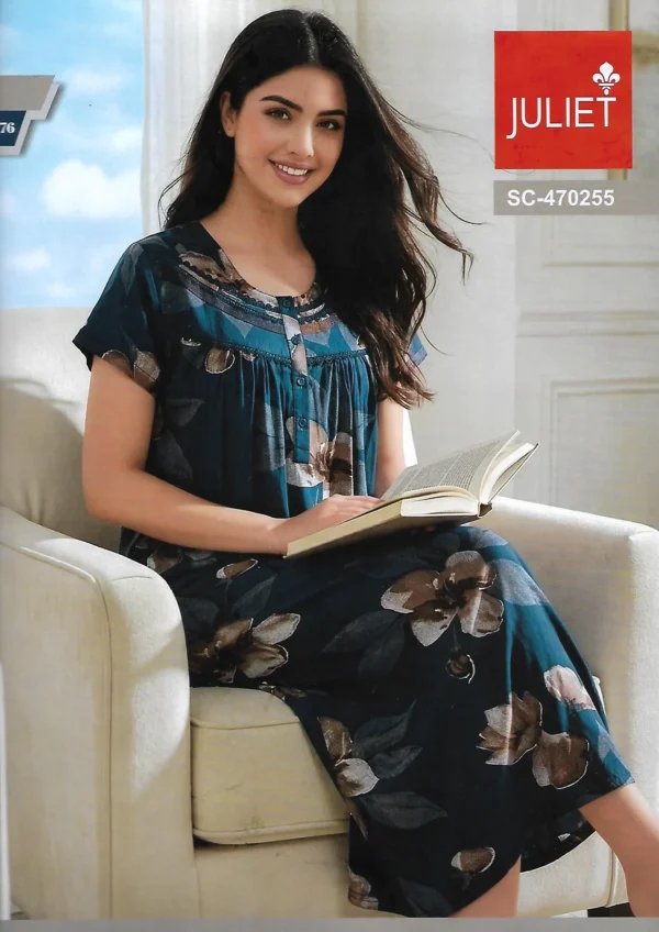 SC-470255-XL-BL-1299 Juliet SC-470255 Floral Nightdress - Blue