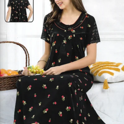 SUKANYA - REYON - 520656 - L SUKANYA REYON 520656 Black Floral Nighty