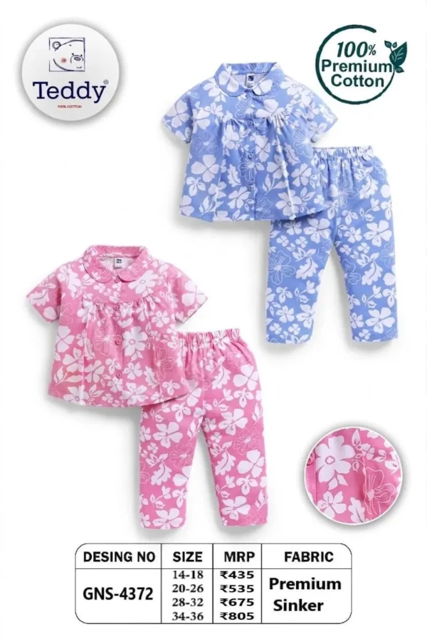 4372-blue-14-16-18-20-22-24-34-36 Teddy Girls Night Suit – Design 4372